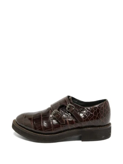 Brunello Cucinelli croc-embossed double-strap Oxford shoes Brown 1324203