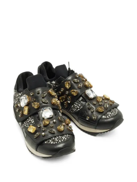 Dolce & Gabbana Pre-Owned Space crystal-embellished leather sneakers Black 1299983