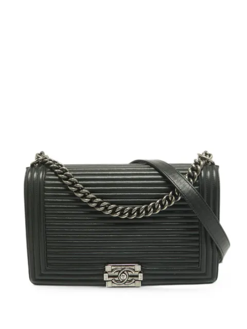 CHANEL Pre-Owned 2015-2016 Boy striped shoulder bag Black 1358993