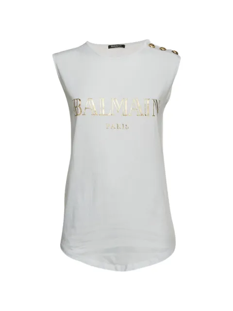 Balmain Pre-Owned logo-print sleeveless top White 1327593