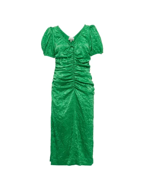 GANNI ruched crinkled midi dress Green 1286951