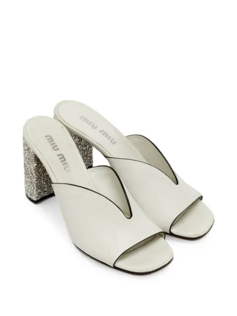 Miu Miu Pre-Owned glitter-detail block-heel sandals White 1274044