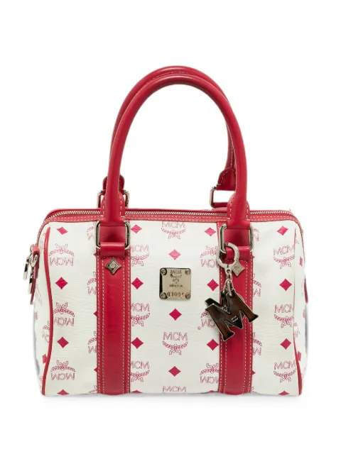 MCM Pre-Owned Visetos logo charm Boston bag White 1349013