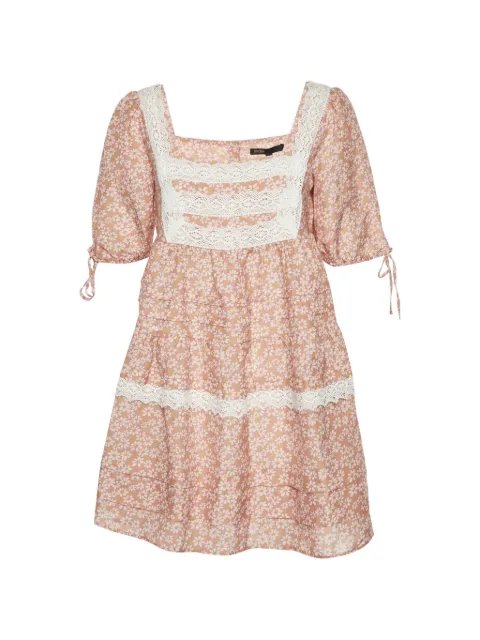 Maje floral-print lace-trim mini dress Pink 1328873