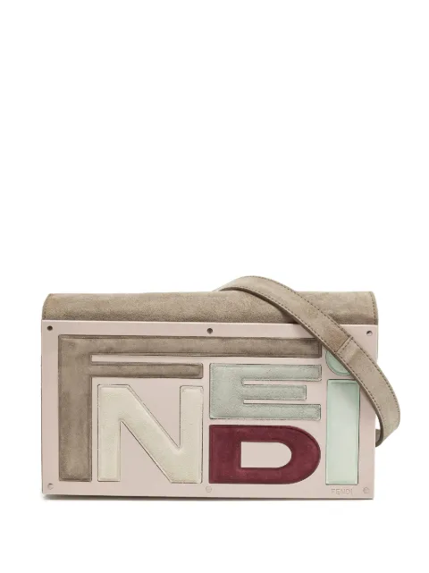Fendi Pre-Owned logo suede clutch bag Neutrals 1287249