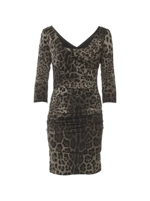 Dolce & Gabbana Pre-Owned leopard-print ruched dress Neutrals 1318693