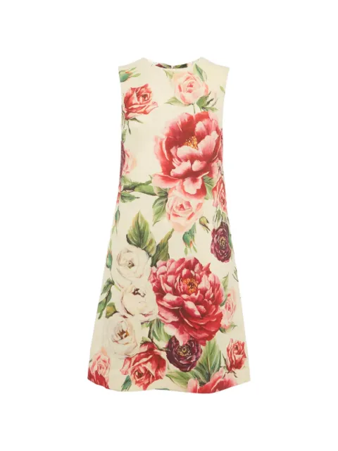 Dolce & Gabbana Pre-Owned rose-print wool midi dress Neutrals 1277040