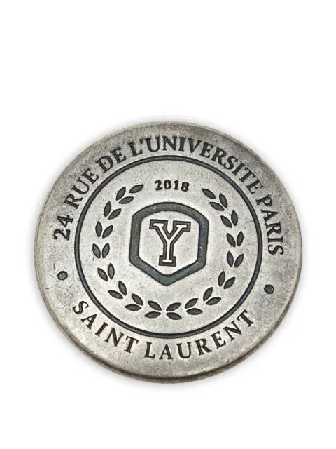 Saint Laurent Pre-Owned 2018 engraved medallion brooch Silver 1301425
