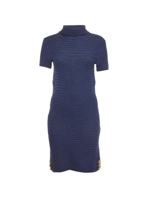 Versace Pre-Owned turtleneck button-detail midi dress Blue 1305752