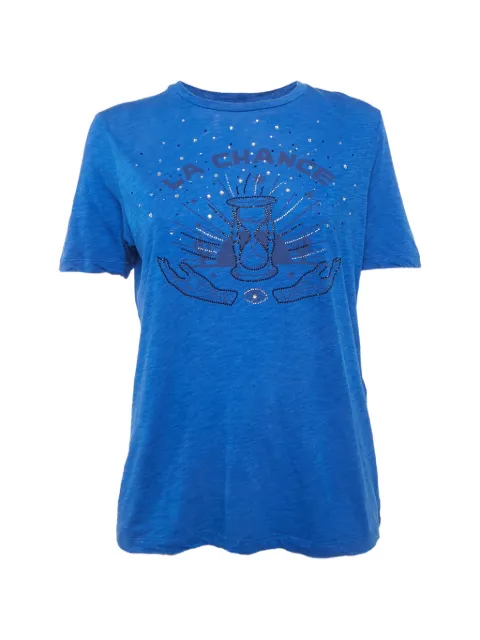 Maje rhinestone-embellished graphic-print T-shirt Blue 1275903