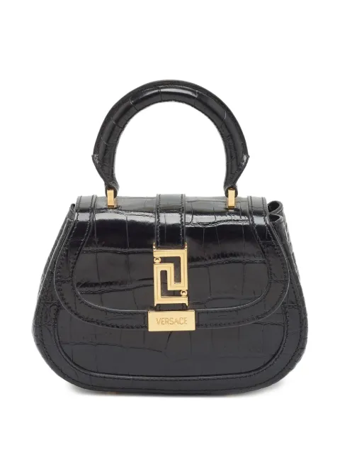 Versace Pre-Owned Greca Goddess croc-embossed handbag Black 1343207