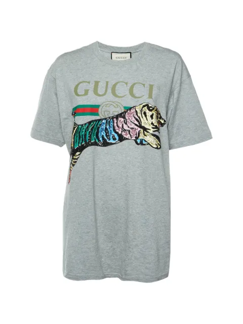 Gucci Pre-Owned logo-print embellished Tiger T-shirt Grey 1355467