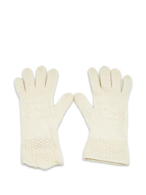 Fendi Pre-Owned logo-embroidered knitted gloves Neutrals 1264609
