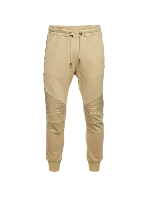 Balmain Pre-Owned rib-detailed lace-up track pants Neutrals 1349120
