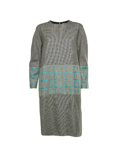 Fendi Pre-Owned abstract-print long-sleeve shift midi dress Grey 1320602