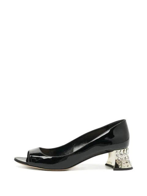Miu Miu Pre-Owned Crystal-embellished peep-toe pumps Black 1309848