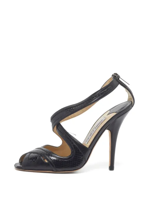 Jimmy Choo Pre-Owned criss-cross snakeskin-embossed sandals Black 1342933