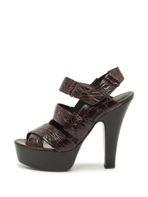 Bottega Veneta Pre-Owned croc-embossed ankle-strap leather heeled sandals Brown 1287093