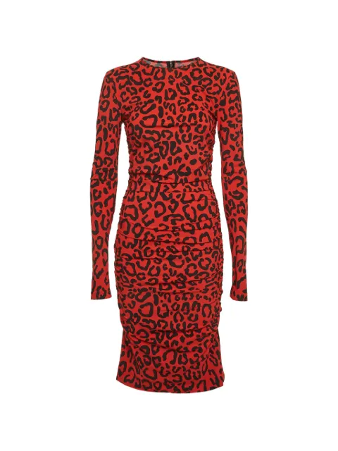 Dolce & Gabbana Pre-Owned animal-print ruched midi dress Red 1310365