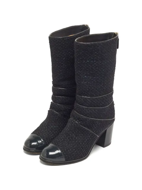 CHANEL Pre-Owned tweed-texture ankle boots Blue 1290178
