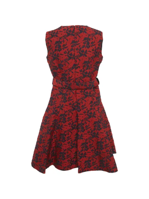 Carolina Herrera Vintage floral-jacquard belted mini dress Red 1275035