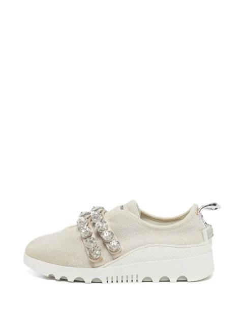 Miu Miu Pre-Owned crystal-embellished slip-on sneakers Neutrals 1289437