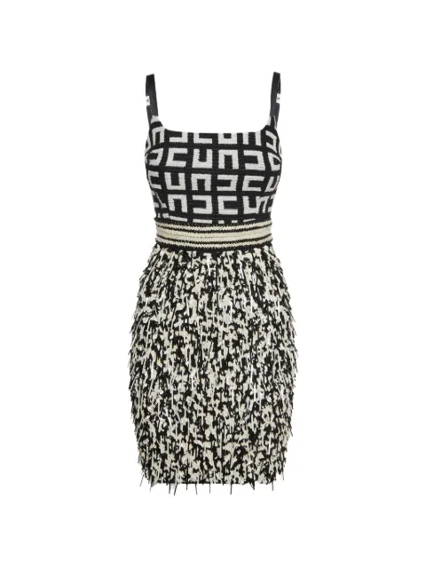 Elisabetta Franchi Monogram fringed mini dress Black 1332423