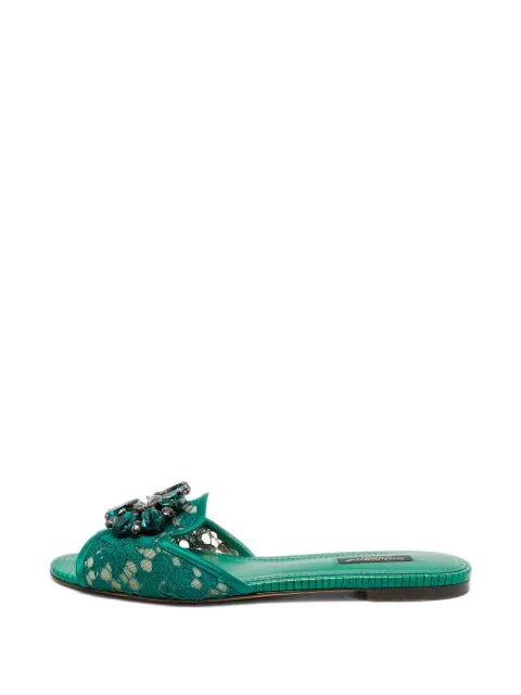 Dolce & Gabbana Pre-Owned Bianca lace flat sandals Green 1332939