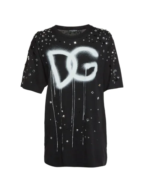Dolce & Gabbana Pre-Owned spray-paint-print embellished T-shirt Black 1336316