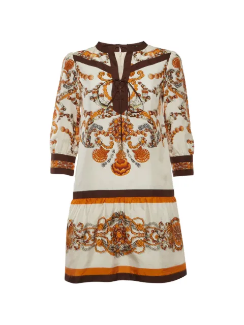 Gucci Pre-Owned shell-print lace-fastening mini dress Neutrals 1318594