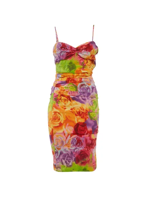 Versace Pre-Owned floral-print ruched dress Orange 1318601