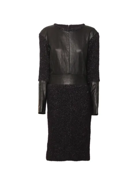 CHANEL Pre-Owned tweed leather midi dress Purple 1334912
