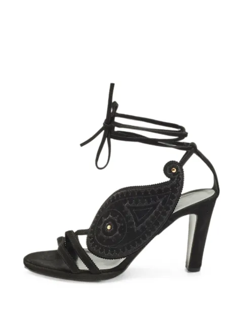Hermès Pre-Owned embroidered paisley ankle-tie sandals Black 1297799