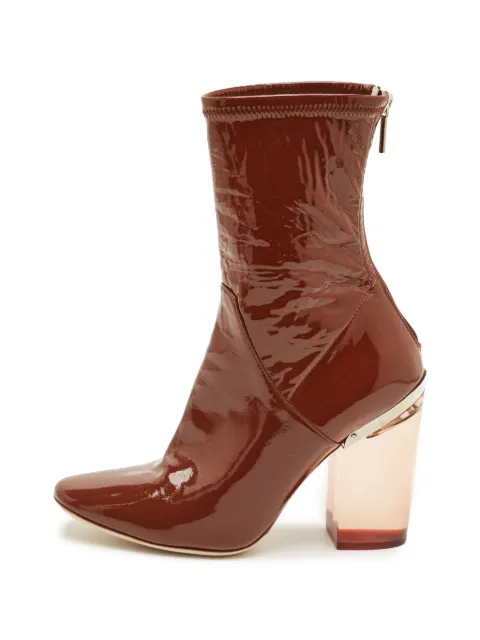 Christian Dior Pre-Owned patent-leather clear-heel ankle boots Brown 1278464