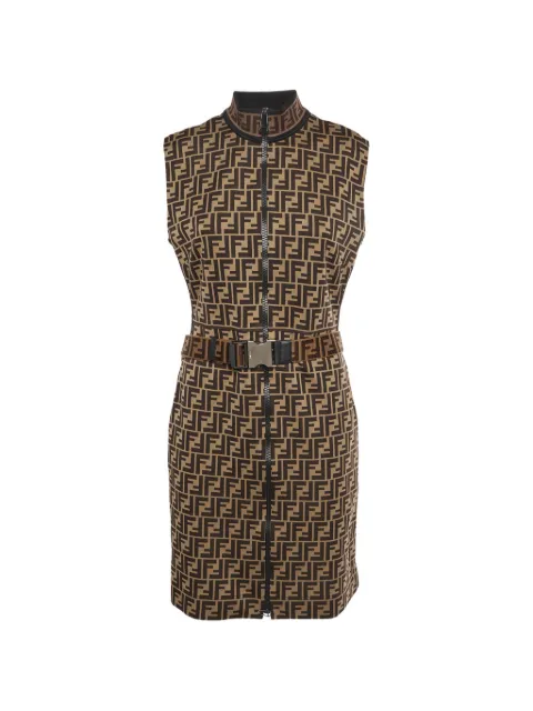 Fendi Pre-Owned FF-motif belted mini dress Brown 1331622