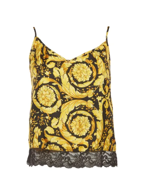Versace Pre-Owned 1990s Barocco print lace-trim top Yellow 1286826