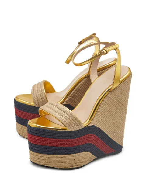 Gucci Pre-Owned Web stripe raffia-wrapped sandals Gold 1341736