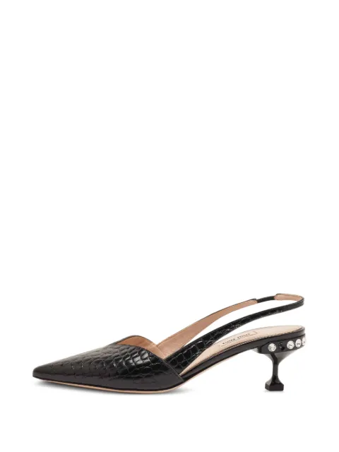 Miu Miu Pre-Owned croc-embossed crystal-embellished pumps Black 1330353