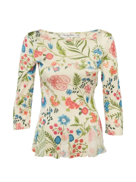 Christian Dior Pre-Owned floral-print silk top Neutrals 1291586