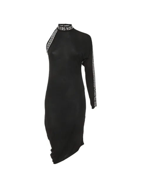 Versace Pre-Owned 2018 Greca logo one-shoulder midi dress Black 1305505