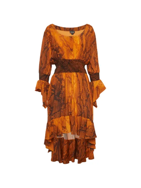 Just Cavalli Vintage snakeskin-print asymmetric midi dress Orange 1303744