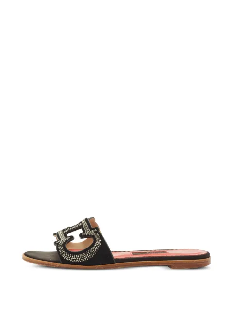 Carolina Herrera Vintage crystal-embellished suede flat sandals Black 1288909