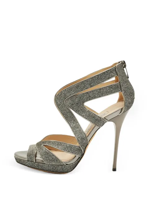 Jimmy Choo Pre-Owned Collar glitter platform sandals Silver 1291068
