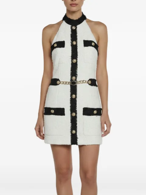Balmain Pre-Owned tweed halter-neck mini dress White 1345424