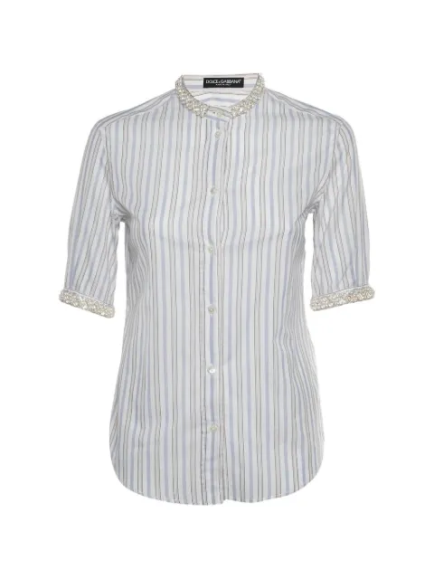 Dolce & Gabbana Pre-Owned striped pearl-embellished top White 1319044