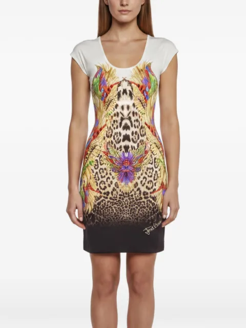 Just Cavalli Vintage mini Leopard feather-print dress Neutrals 1360693
