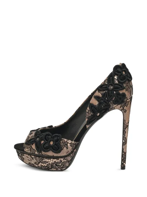 Louis Vuitton Pre-Owned lace floral-appliqué pumps Black 1347241