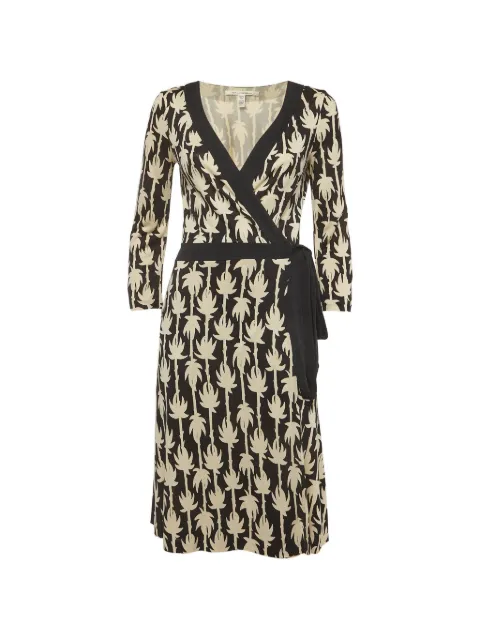 DVF Diane von Furstenberg palm-print wrap midi dress Black 1327464
