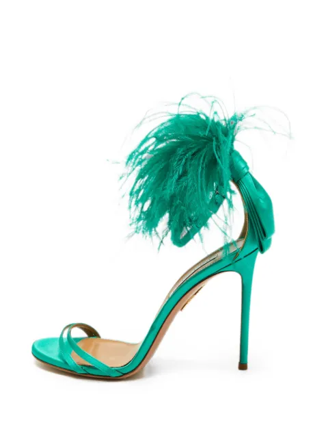 Aquazzura Concerto feather-detail heeled sandals Green 1347949