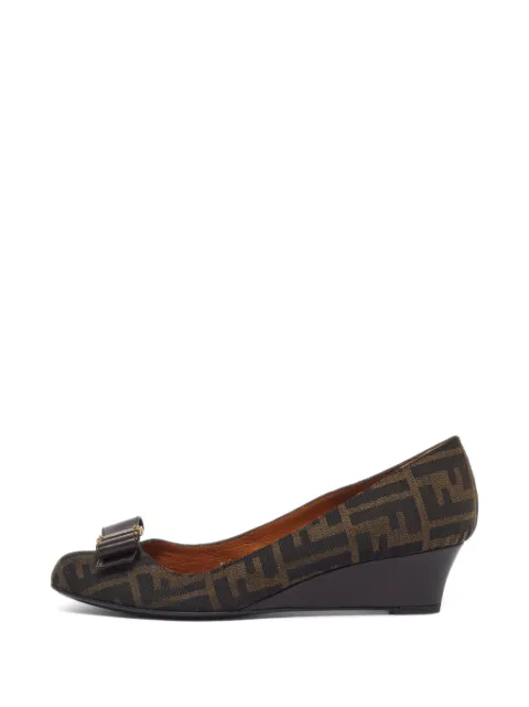 Fendi Pre-Owned Zucca bow-detail wedge pumps Brown 1300242